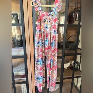 Bluey jumpsuit toddler girl groovy floral bingo print ruffle flare valentine’s